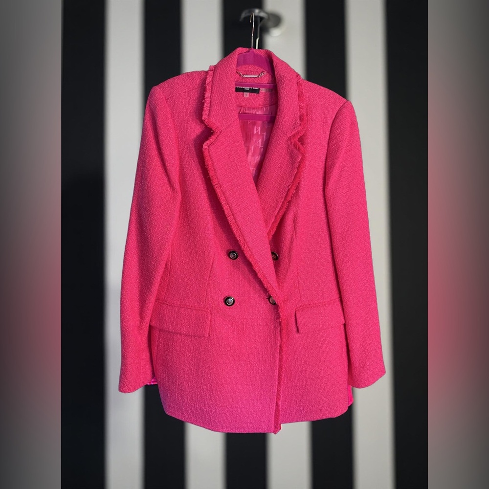 Karl Lagerfeld Paris NWT Size 10 Classic Karl Pink Woven Tweed Blazer (0507) - Picture 5 of 15